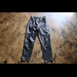 VINTAGE black 100% genuine high waist leather pants 80s 90s